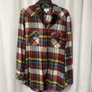 Matchstick Argus Plaid Flannel Button Down Shirt 100% Cotton Women's Size L